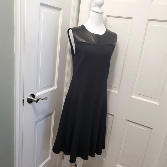 EC Classiques Entier Leather Trim Fit and flare Stretchy Jersey Knit Dress Med. - Picture 1 of 11